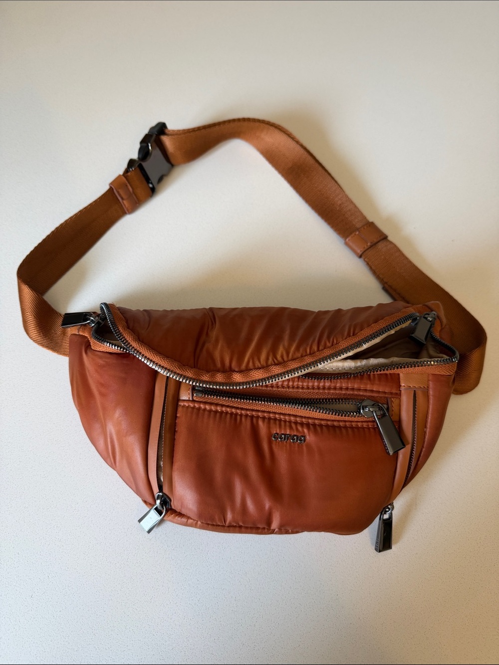 Cuyana Chestnut Belt Bag with Tan Strap